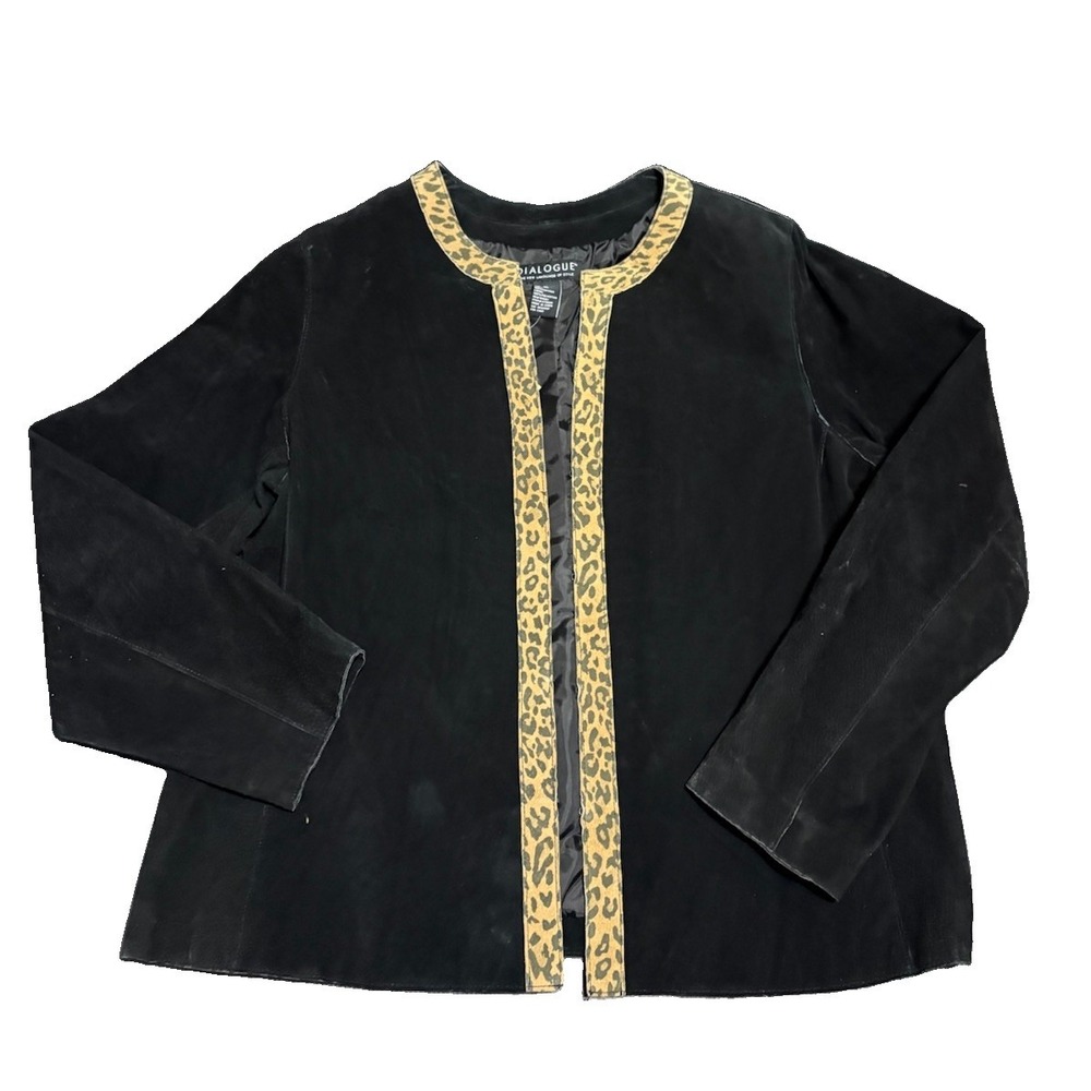 VTG NWT Dialogue Leather Suede Jacket Leopard Print Boho Goth Western 90s XL